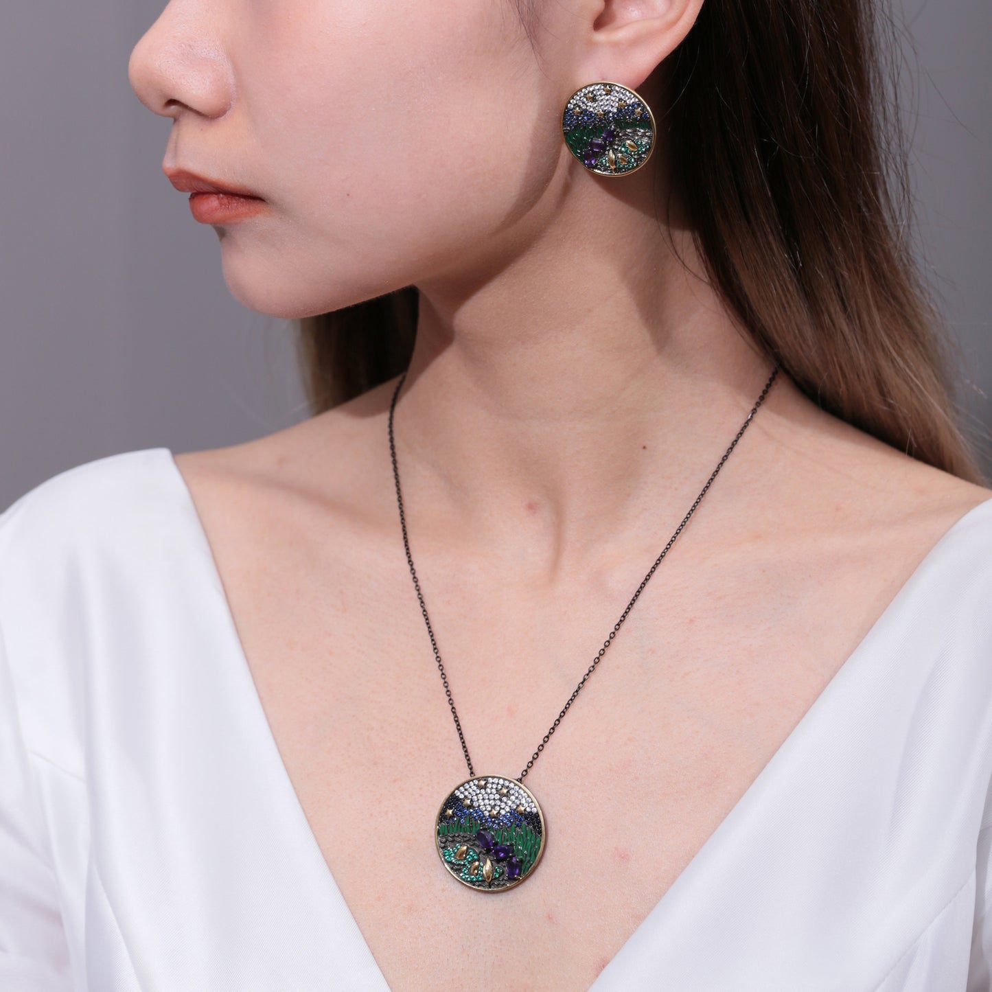 Natural Amethyst Garden Pendant Sterling Silver Necklace for Women