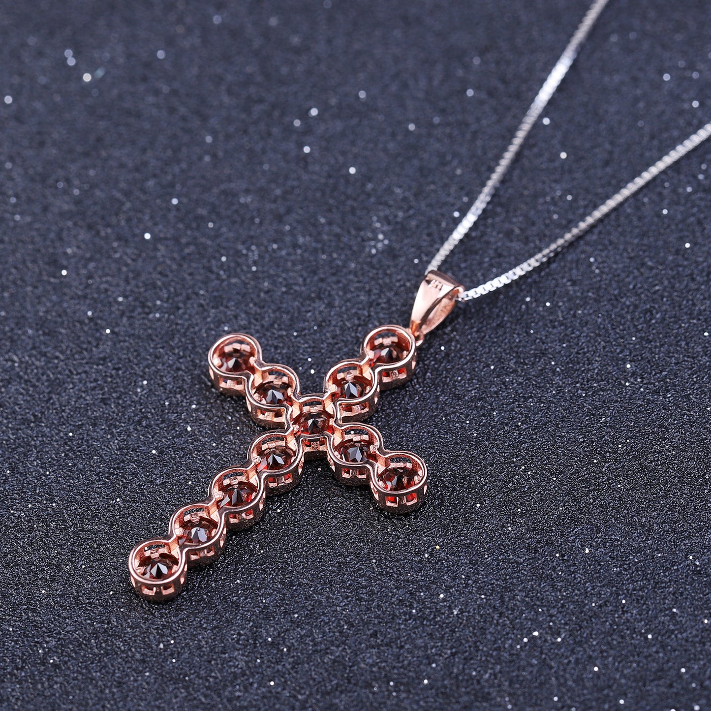 Europen Style Natural Garnet Cross Pendant Plated Rose Gold Silver Necklace for Women