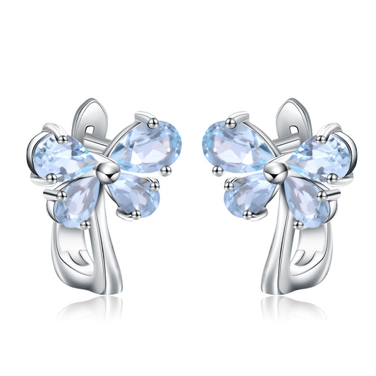 European Topaz Butterfly Silver Studs Earrings for Women