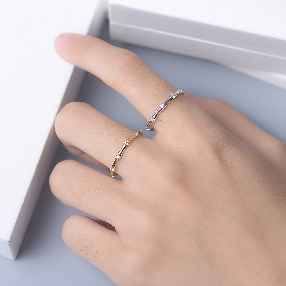 White Zircon Geometric Bamboo Design Sterling Silver for Women