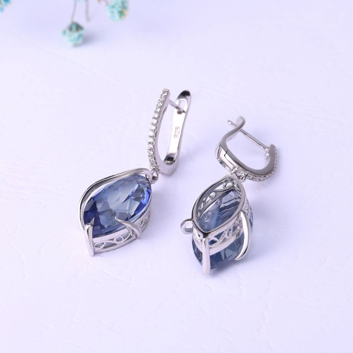 Crystal Marquise Shape Silver Drop Earrings for Women