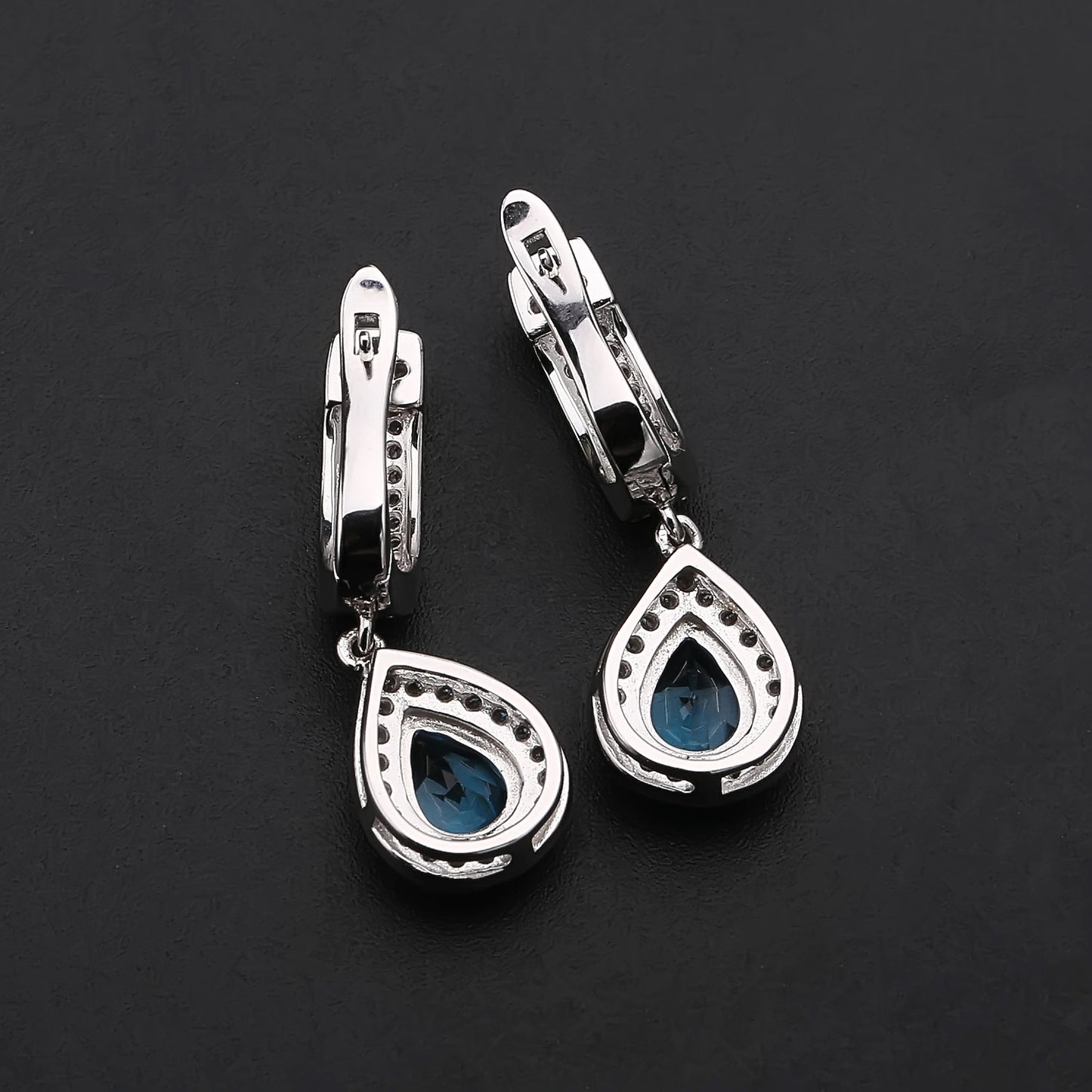 European Topaz Soleste Halo Pear Drop Silver Drop Earrings for Women