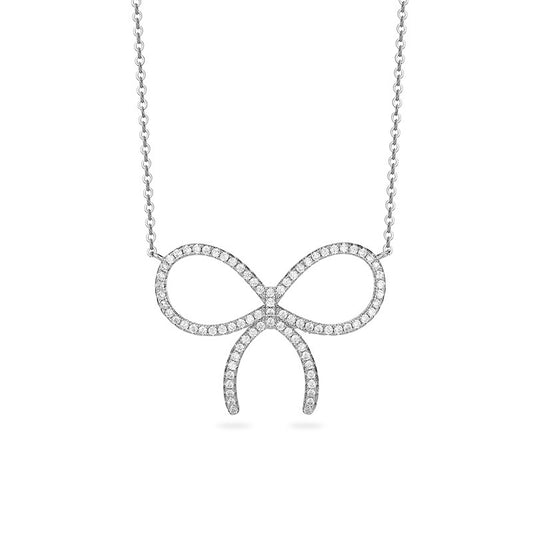 Simple Zircon Bow Pendant Silver Necklace for Women