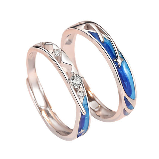 Blue Colour Meteor with Zircon Silver Couple Ring for Women