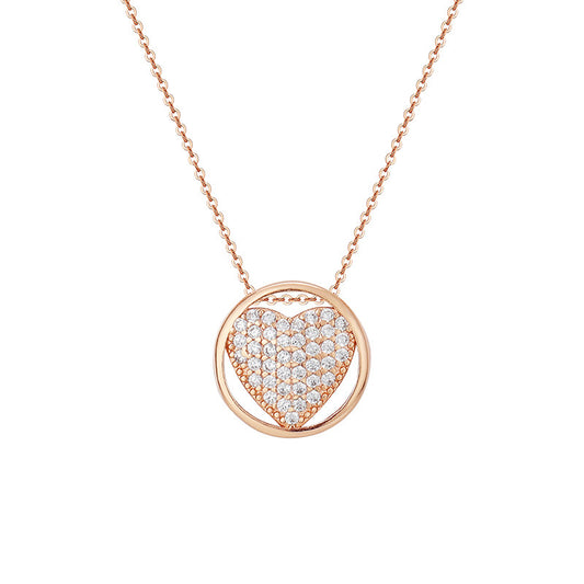 Zircon Love Circle Pendant Silver Necklace for Women