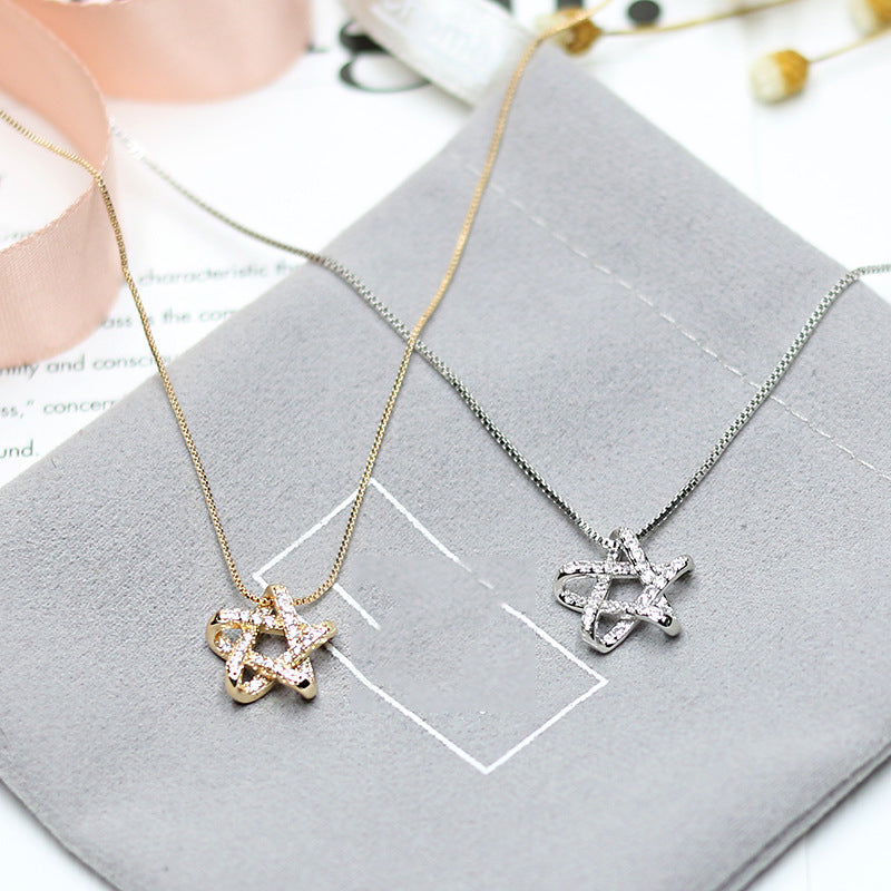 Zircon Star Pendant Silver Necklace for Women