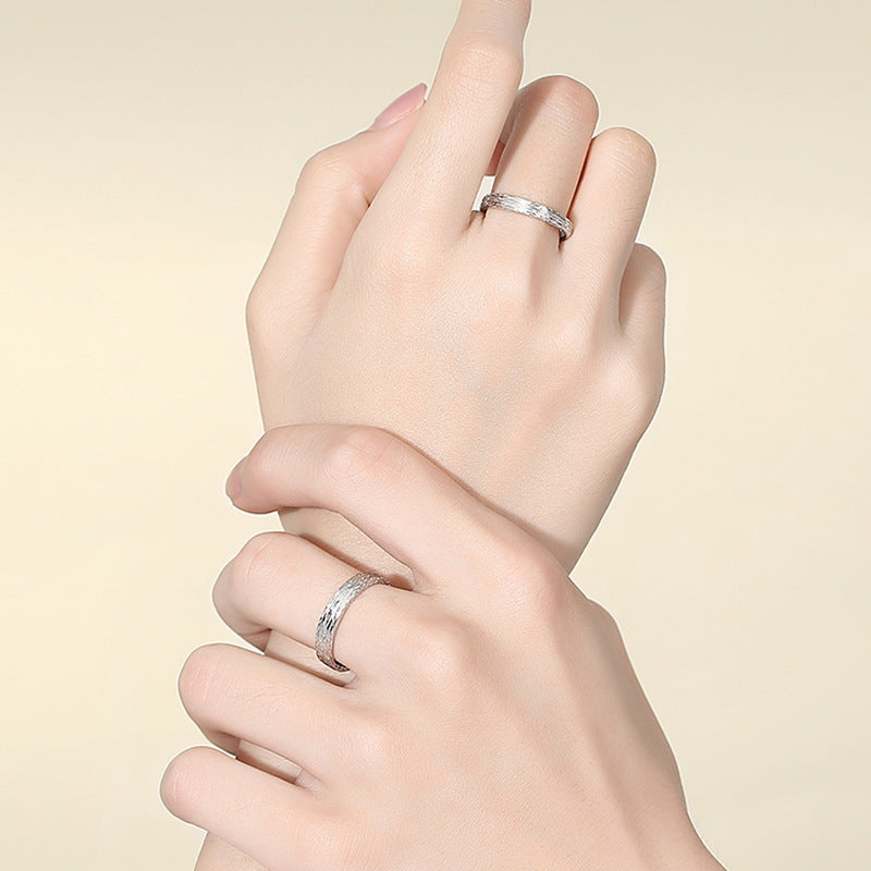Trees Lines Design Silver Couple Ring