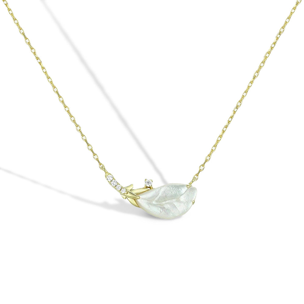 Mother-of-pearl Feather with Zircon Pendant Silver Necklace for Women