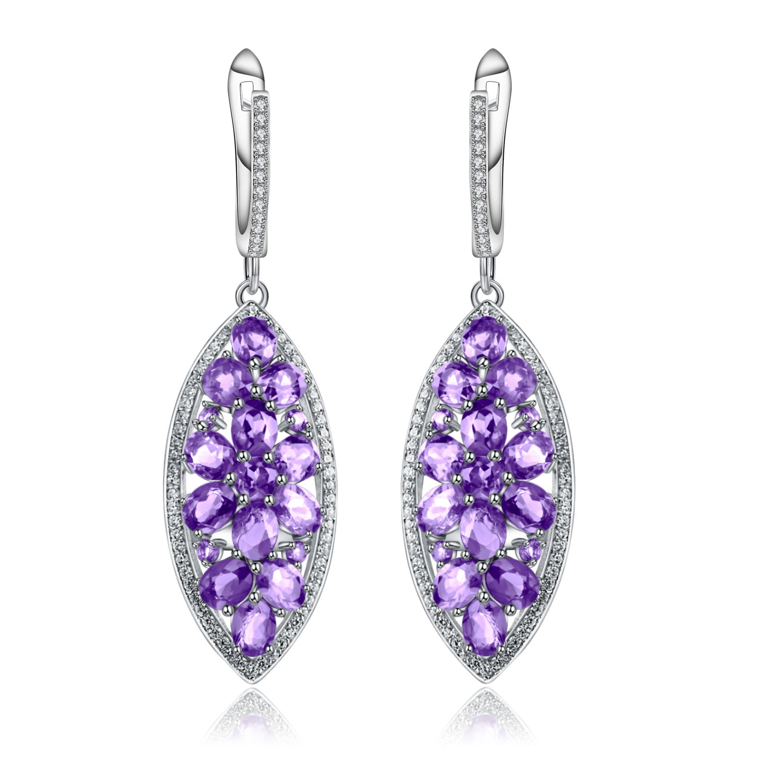 Natural Amethyst Marquise Shape Silver Drop Earrings for Women