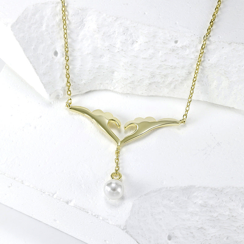 Love Wings Tassel Natural Pearl Silver Necklace for Women