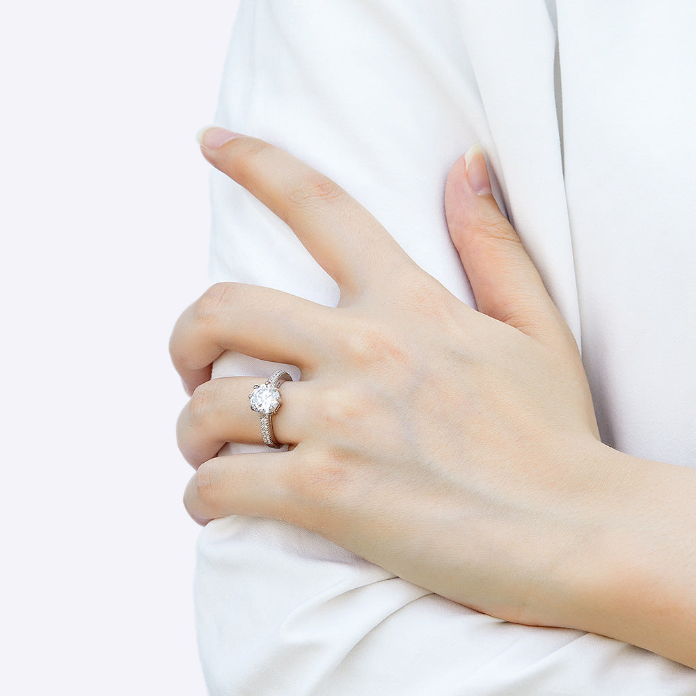 (1.0CT) Round Zircon Eight Prongs Cathedral Silver Ring for Women