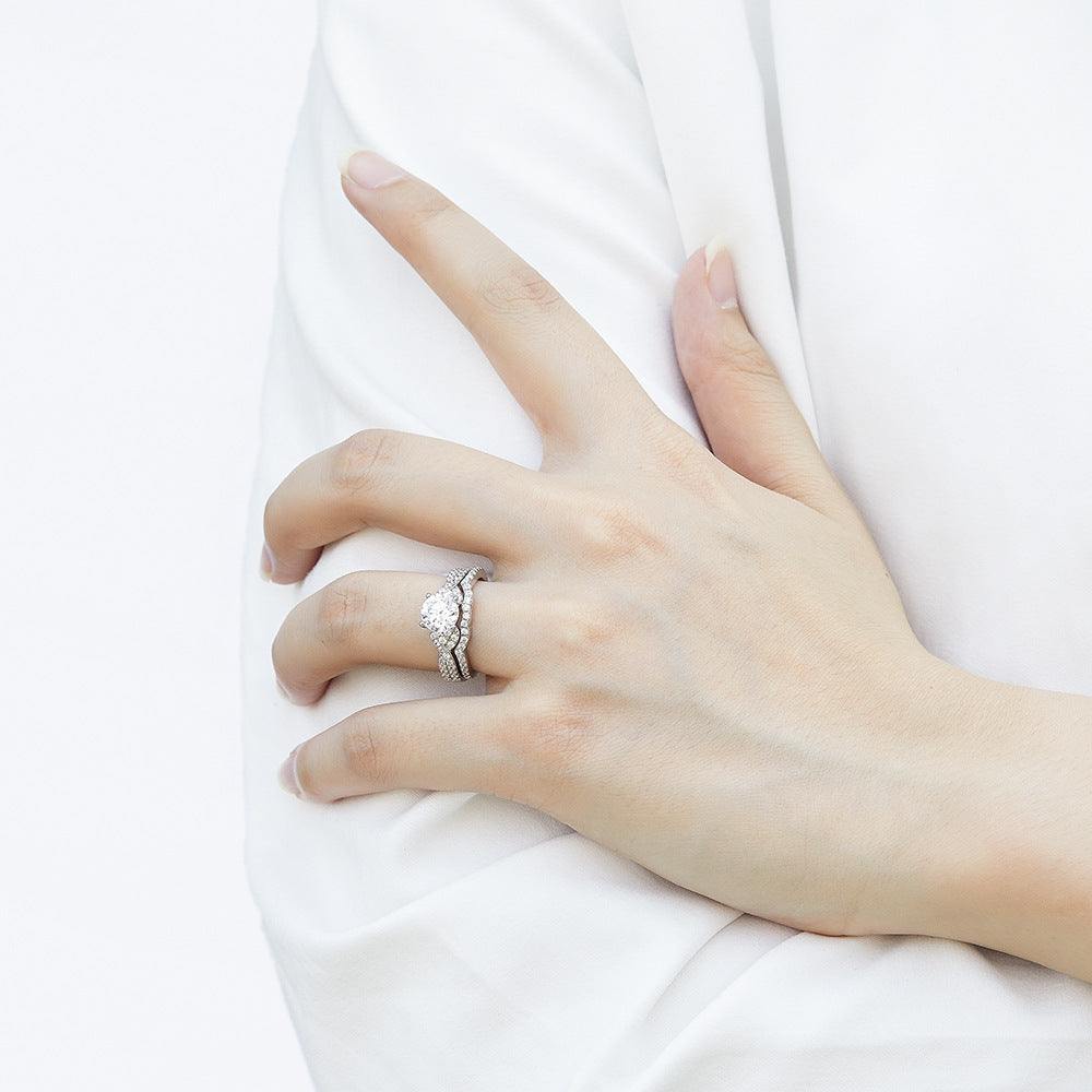 Round Zircon Interweave Modern Split Shank Silver Ring Set