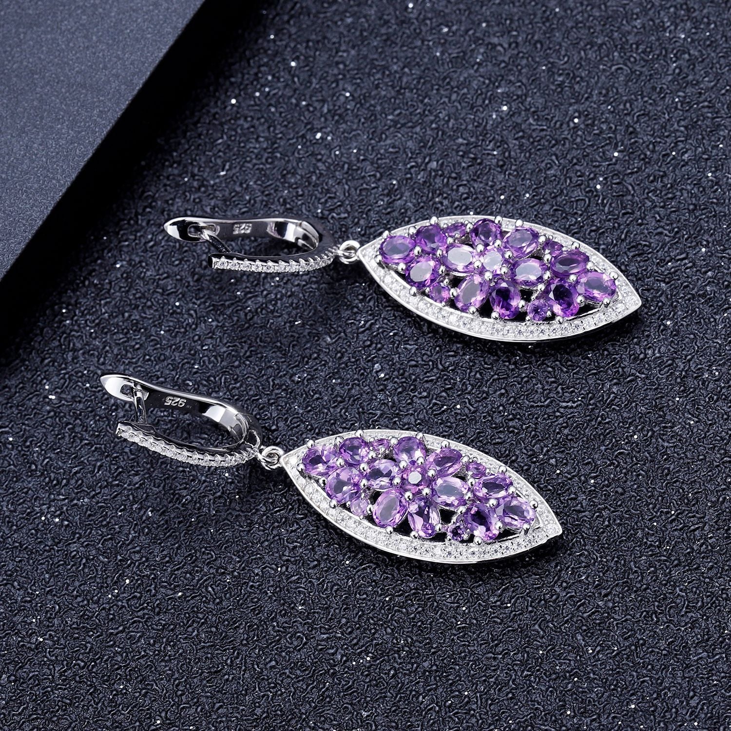 Natural Amethyst Marquise Shape Silver Drop Earrings for Women