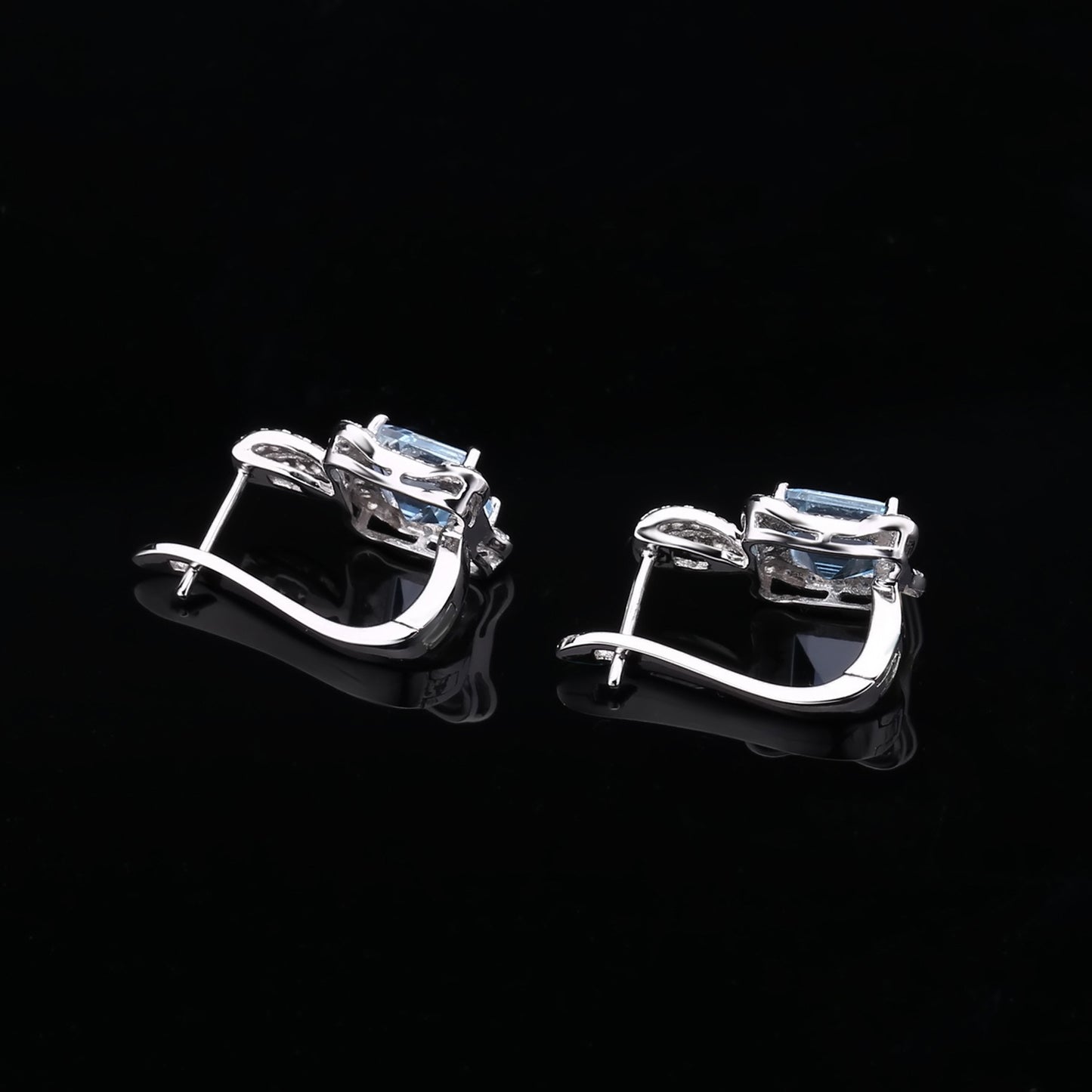 Luxurious Natural Topaz Soleste Halo Square Silver Studs Earrings for Women