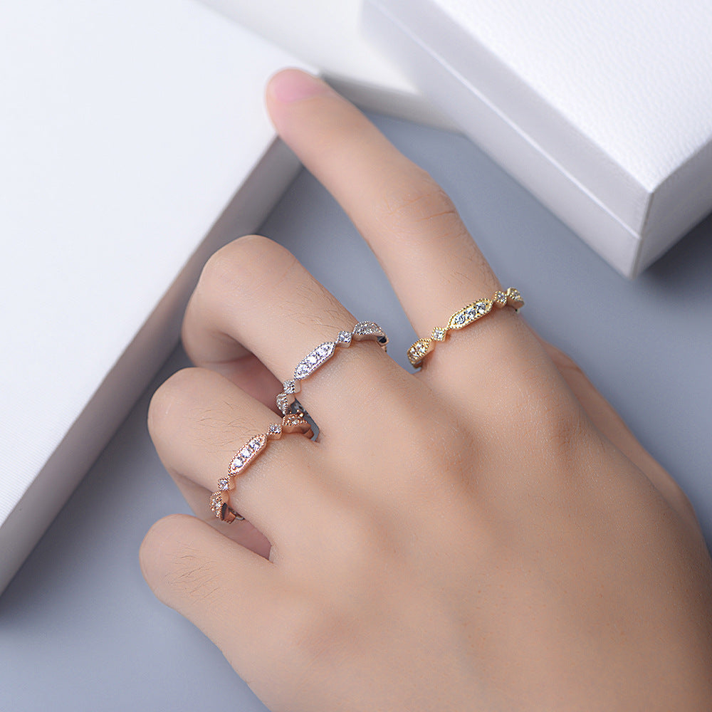 White Zircon Geometric Rhombus Sterling Silver Ring for Women