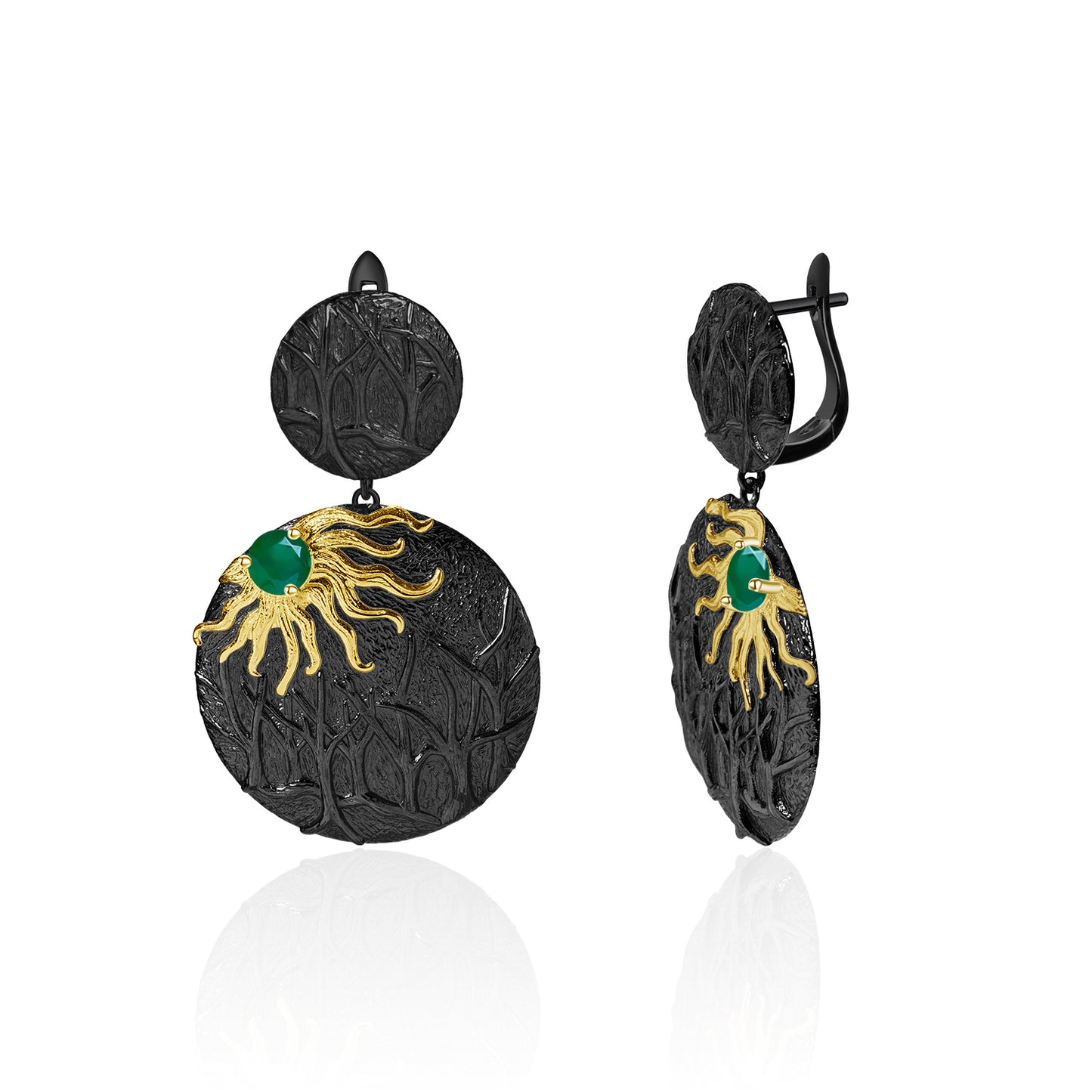 Dark Retro s925 Silver Natural Yellow Crystal Earrings for women