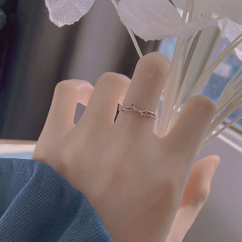 Flower Branch with Purple Zircon Silver Ring for Women