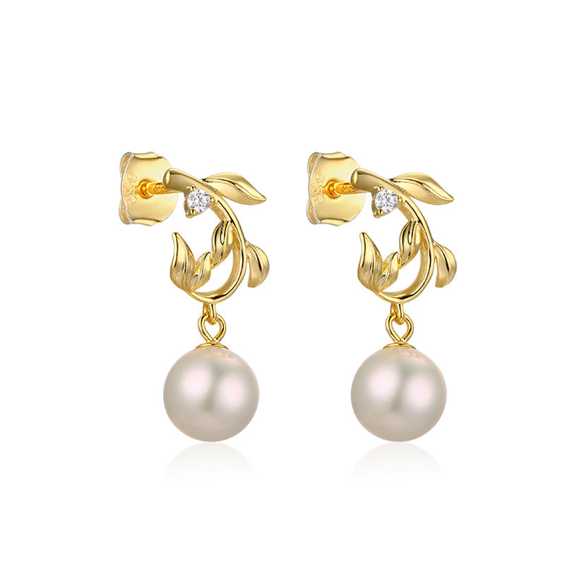 C-shape Branch Natural Freshwater Pearl Silver Drop Earrings for Women