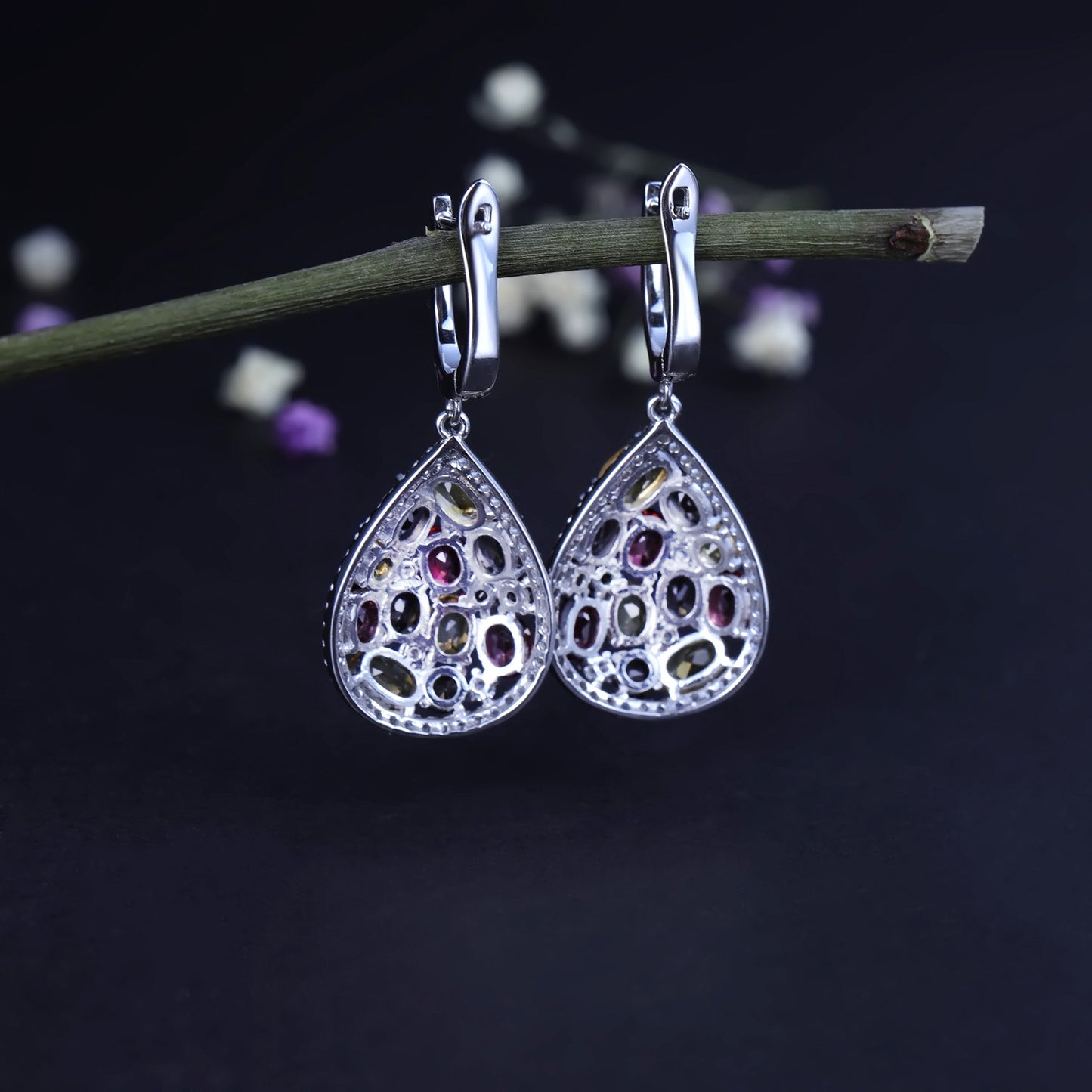 Natural Colourful Crystal Sterling Silver Drop Earrings for Women
