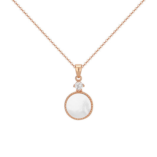Mother of Pearl Circle Pendant Silver Necklace for Women