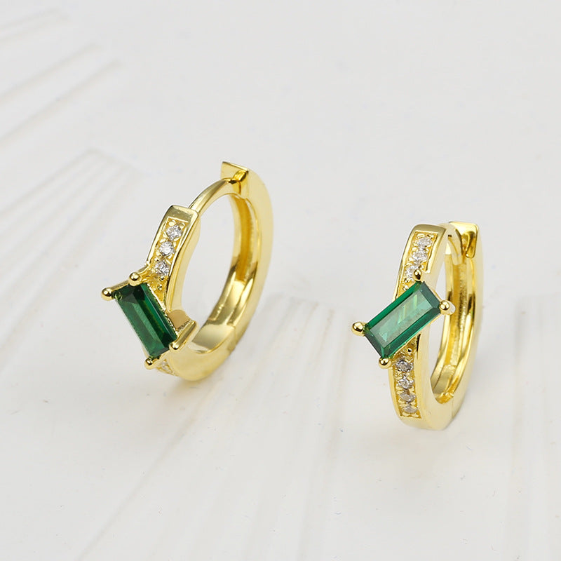Emerald Cut Green Zircon Silver Hoop Earrings for Women