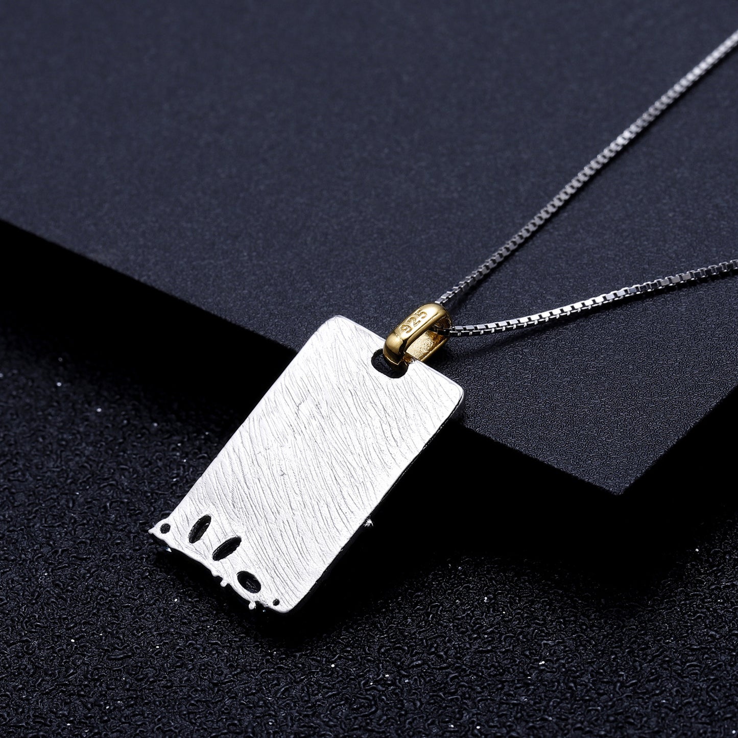 Chinese Style Inlaid Natural Colourful Gemstone Bamboo Rectangle Pendant Sterling Silver Necklace for Women