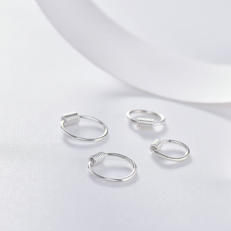 Spring Coil Thread Silver Hoop Earrings for Women