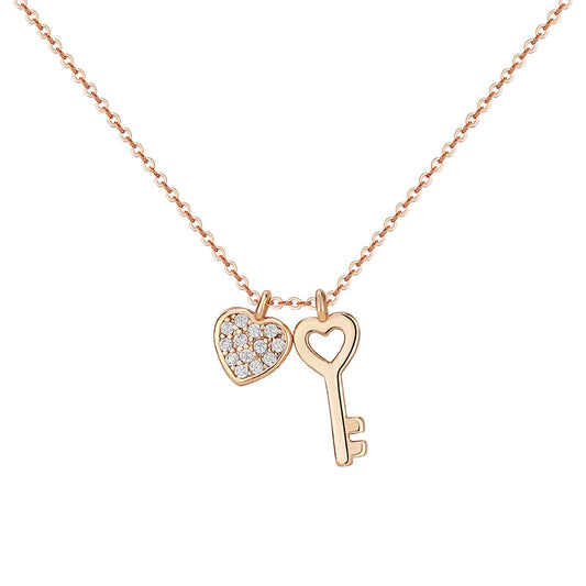 Zircon Heart with Key Silver Necklace for Women
