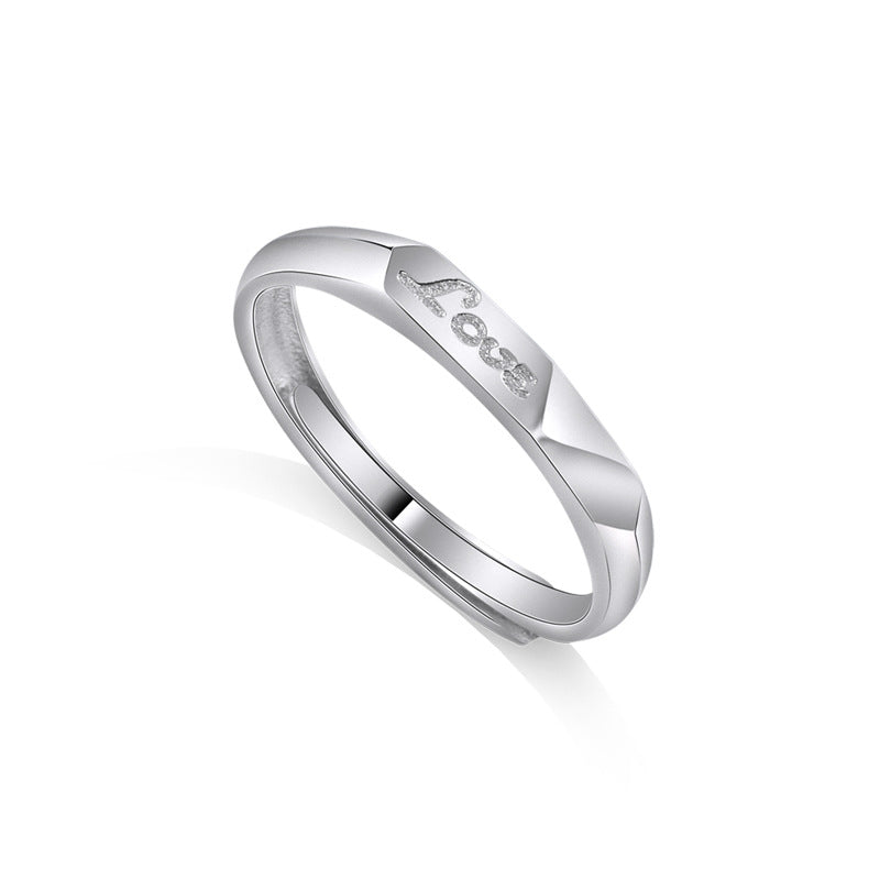 Sandblast Letter LOVE Silver Couple Ring