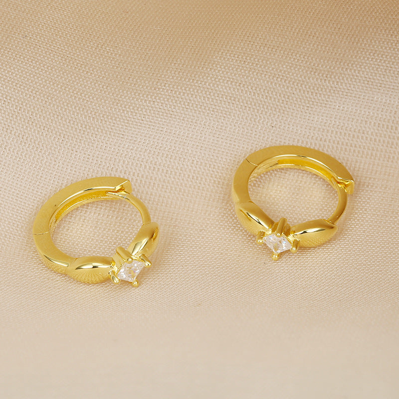 Square Zircon Bow Silver Hoop Earrings for Women