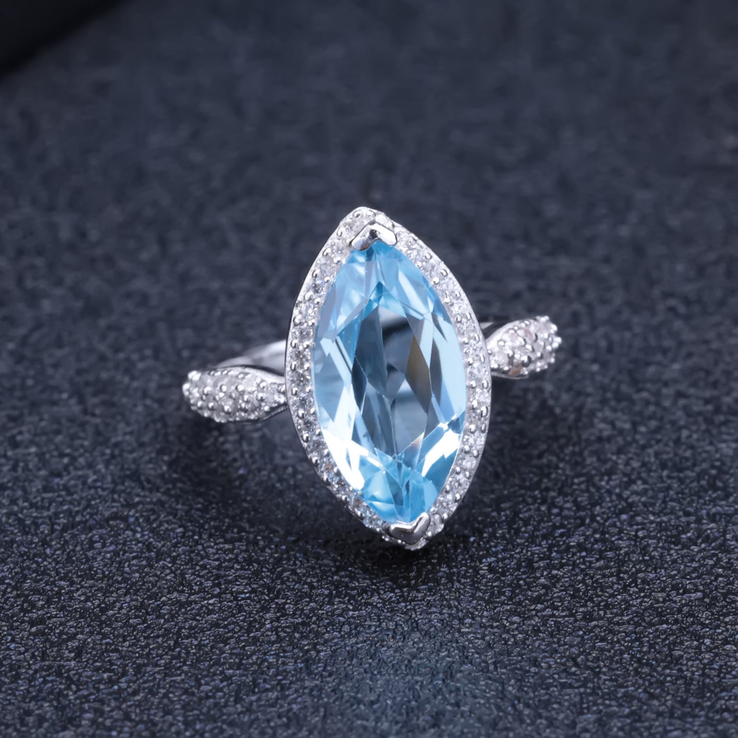 European Fashion Style Inlaid Natural Gemstone Marquise Silver Ring for Women