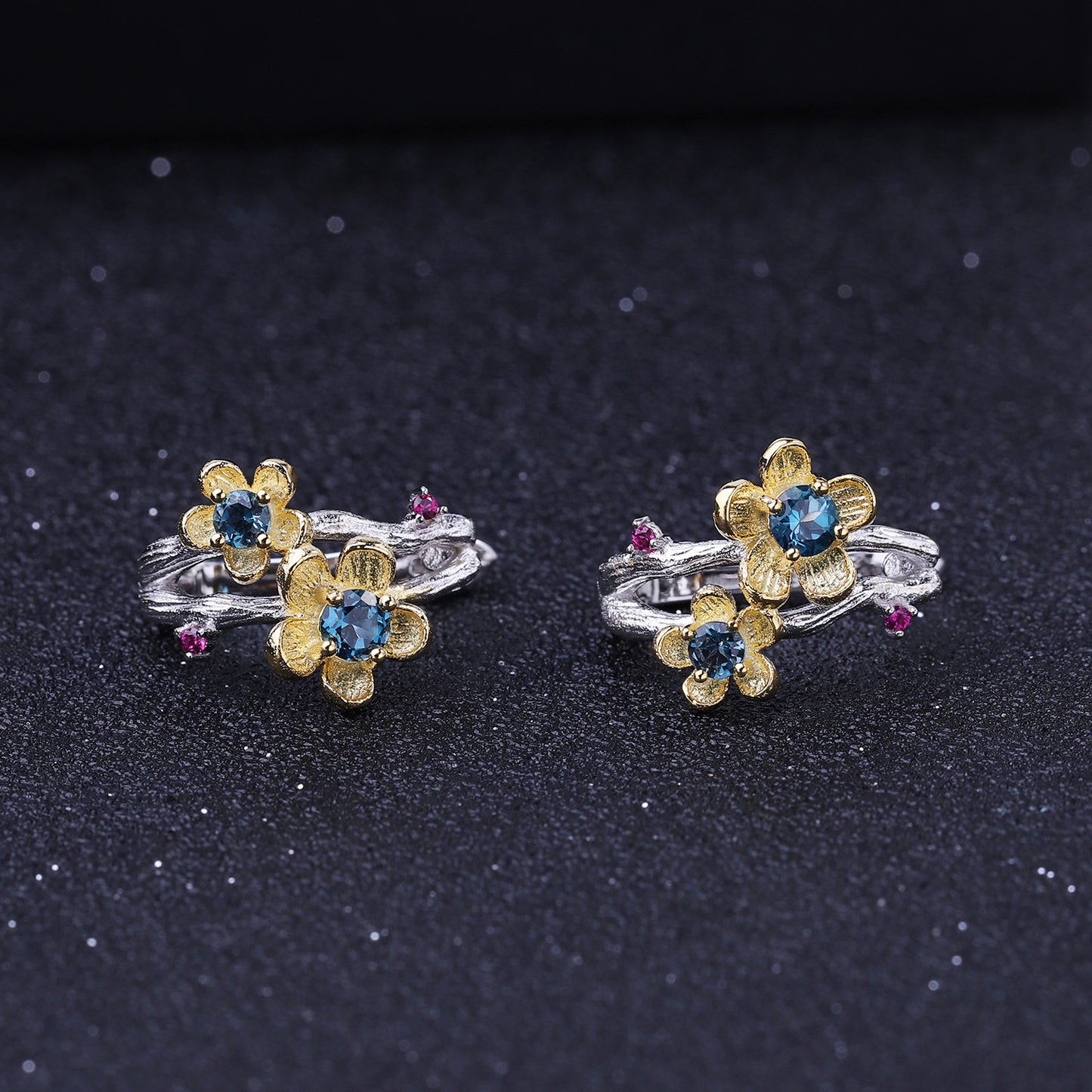 Colourful Gemstone Natural Floral Sterling Silver Studs Earrings for Women