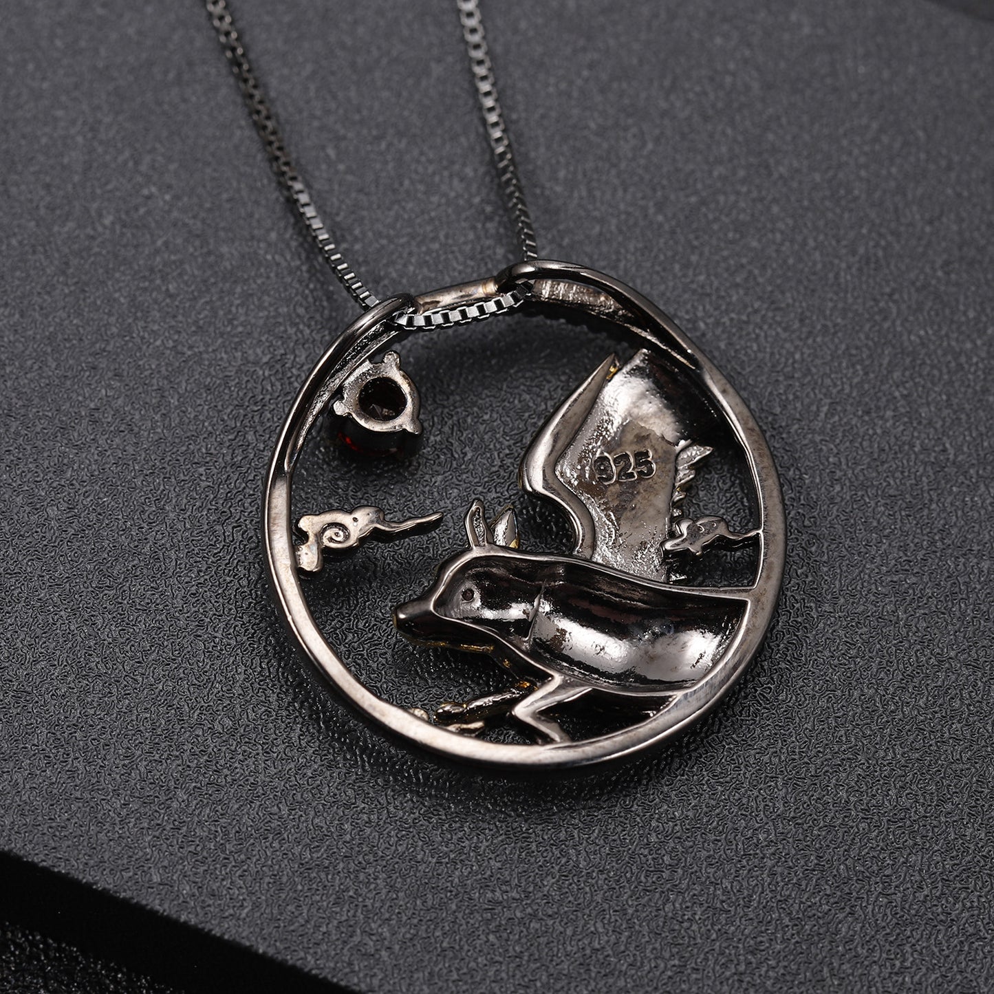 Chinese Style Element Design Zodiac Series Pig Natural Gemstone Pendant  Silver Necklace for Women