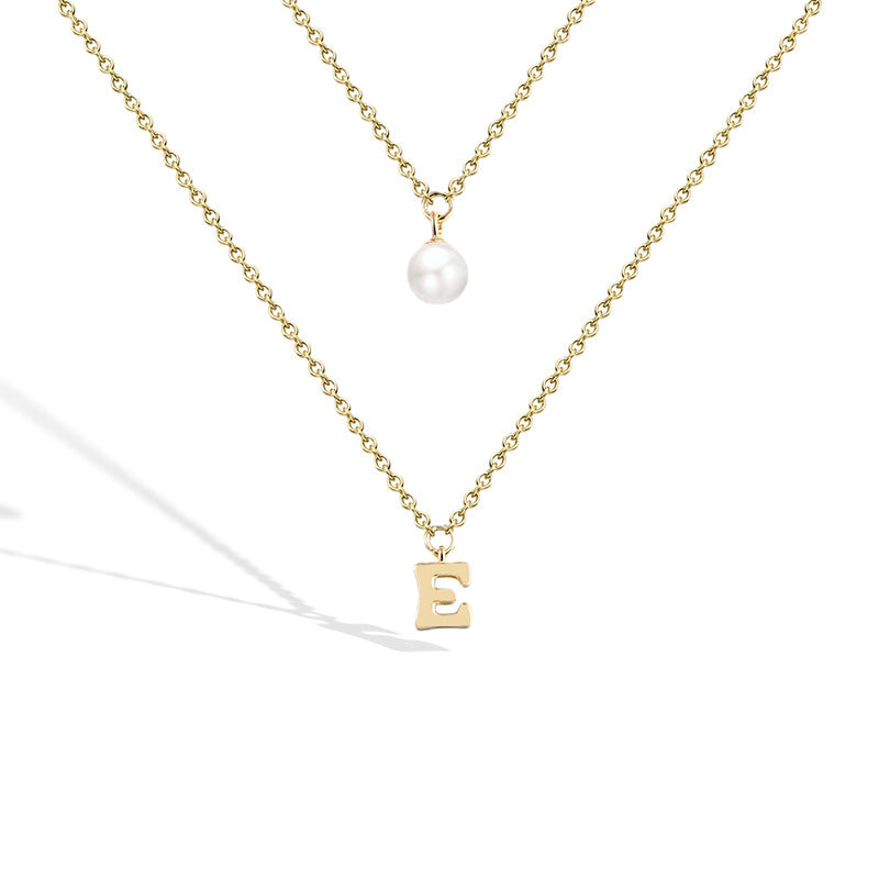 Double-layers E Letter with Pearl Silver Necklace for Women