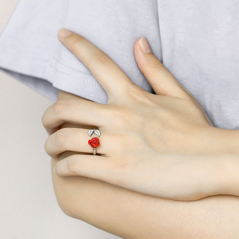 Rose with Zircon Silver Ring