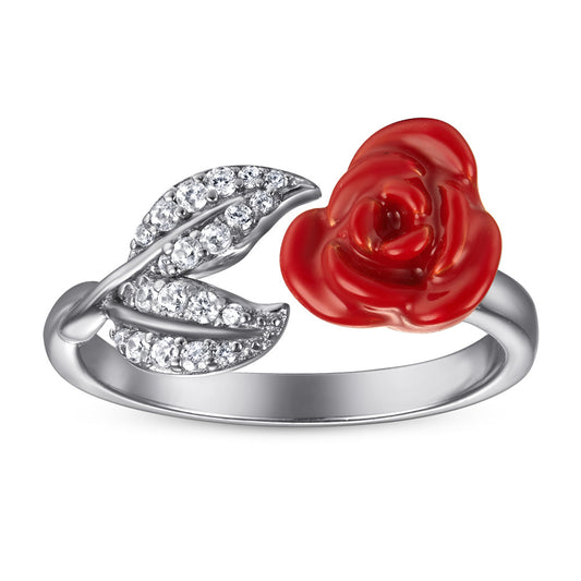 Rose with Zircon Silver Ring