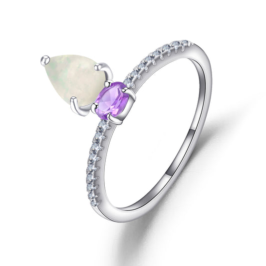 European Fashion Natural Colourful Treasure Inlaid Opal Jewelry Sterling Silver Ring for Women