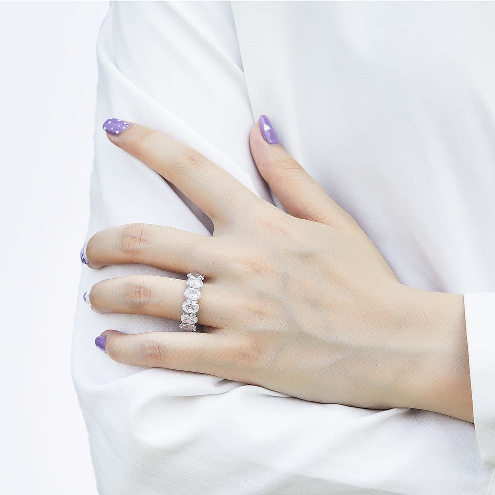 Full Circle Oval Zircon Silver Ring for Women