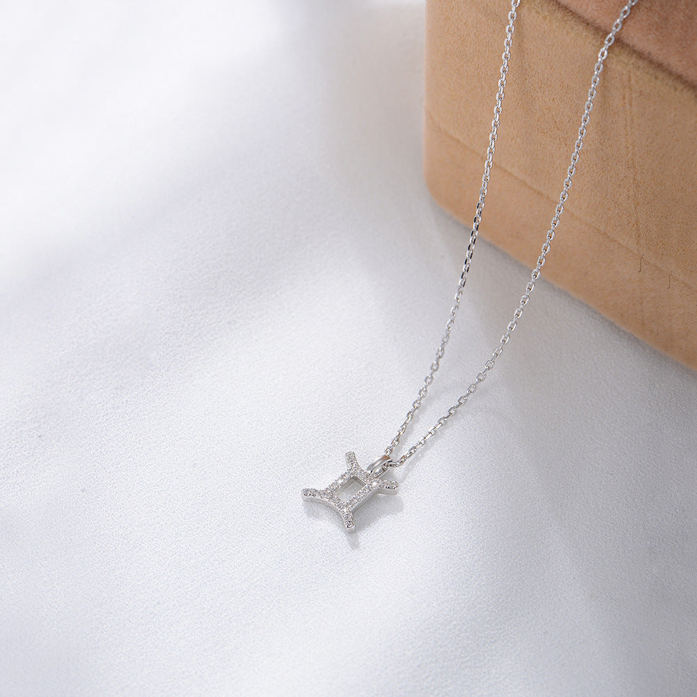 12 Constellations with Zircon Pendant Silver Necklace for Women