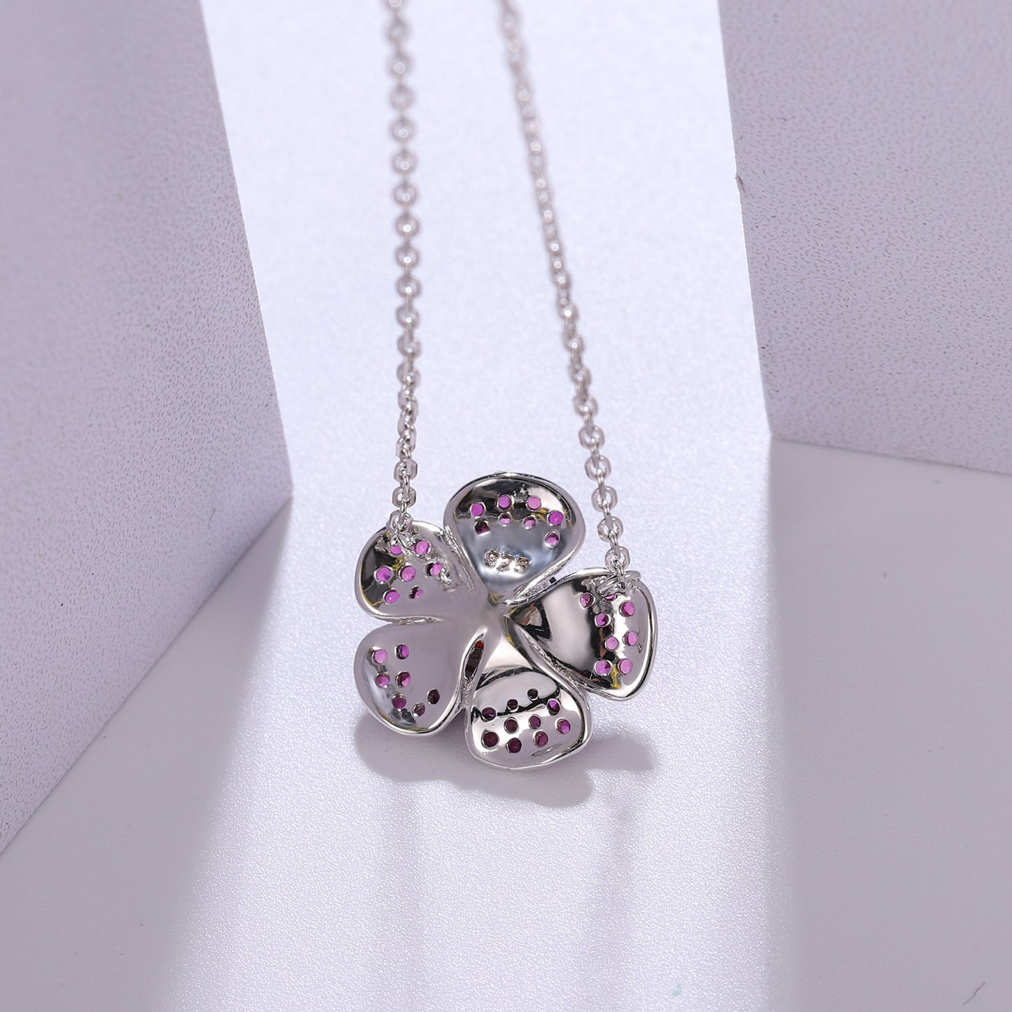 Natural Amethyst Design Colourful Gemstone Flower Pendant Silver Necklace for Women