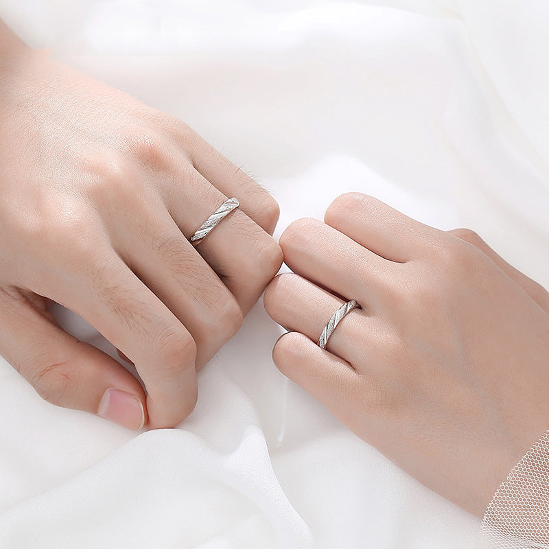 Frosted Twill Silver Couple Ring for Women