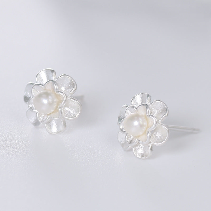 Frosting Flower with Freshwater Pearl Silver Earrings for Women