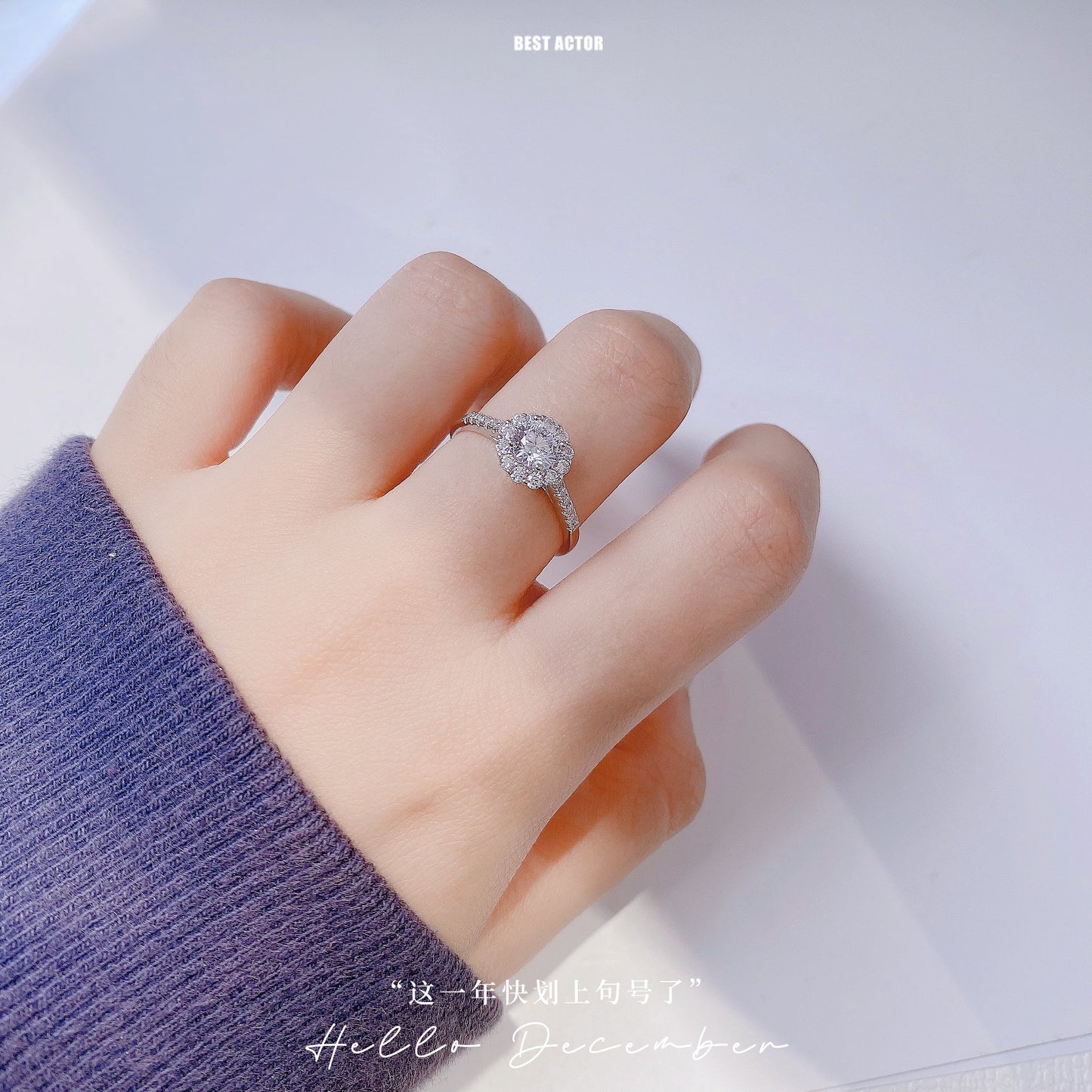 Round Zircon Flower Soleste Halo Cathedral Silver Ring