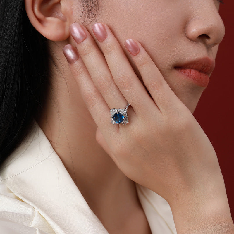 Colourful Cushion Cut Zircon Square Soleste Halo Silver Ring for Women