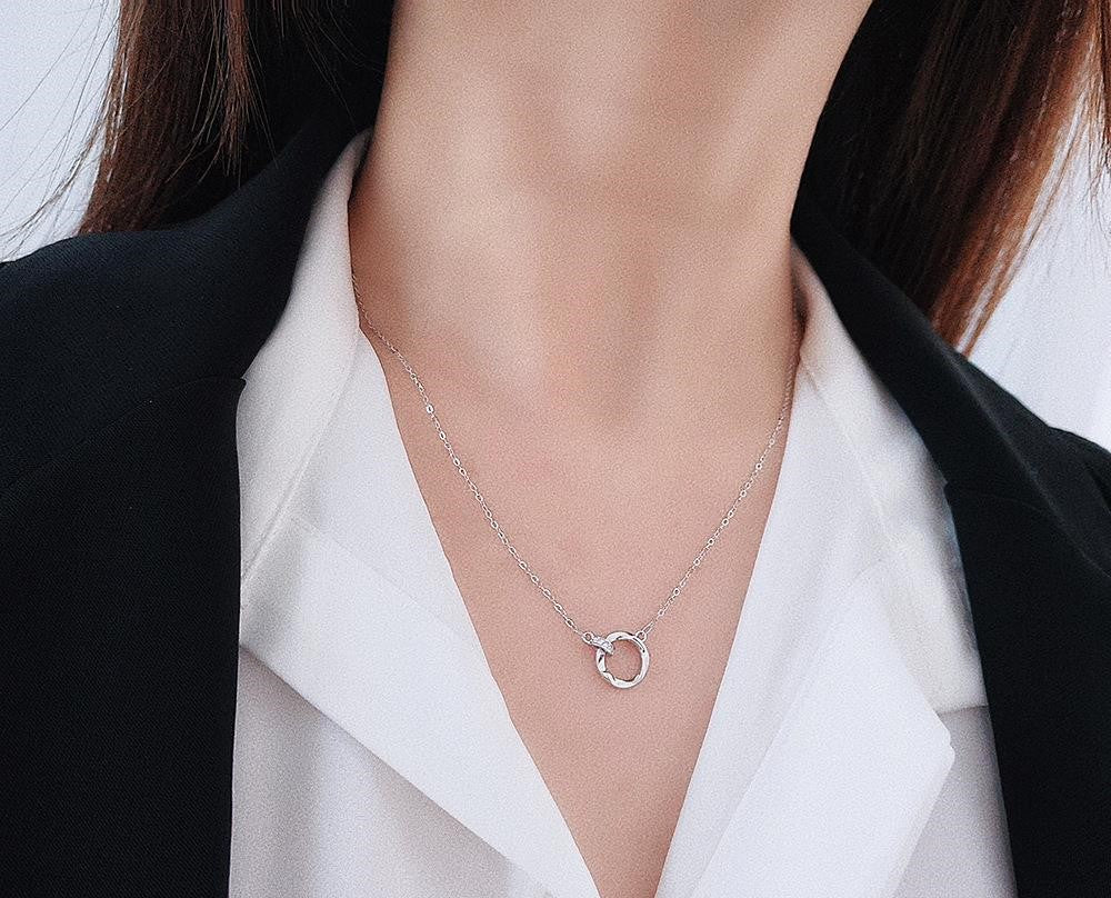 Ring with Ring Pendants 925 Silver Collarbone Necklace for Women