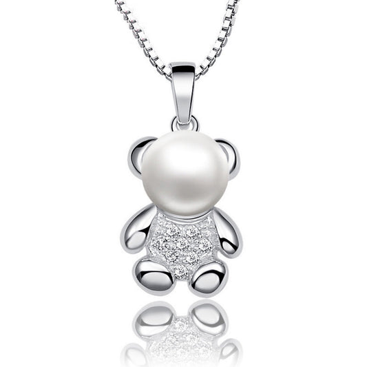 (Pendant Only) Pearl Bear Silver Pendant for Women