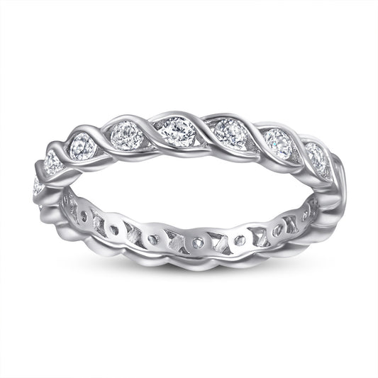 Interwoven Waves with Round Zircon Silver Ring for Women