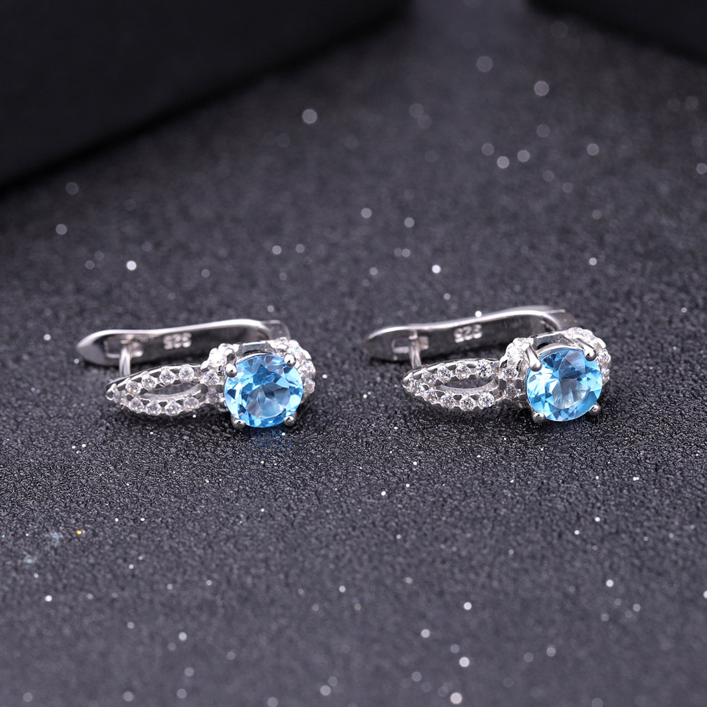 Natural Topaz Personality Round Cut Silver Studs Earrings for Women