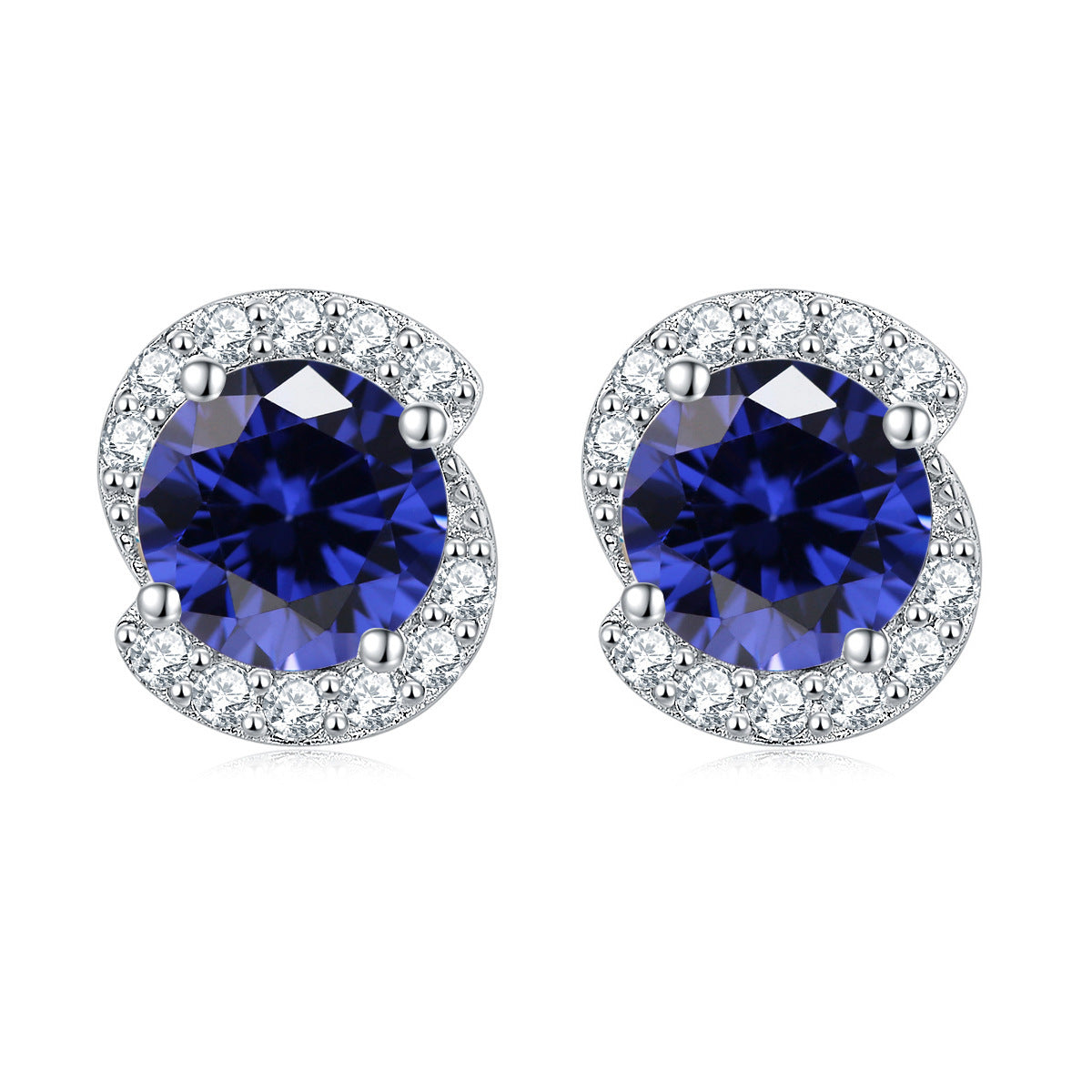 Rotate Shape with Round Zircon Silver Studs Earrings for Women