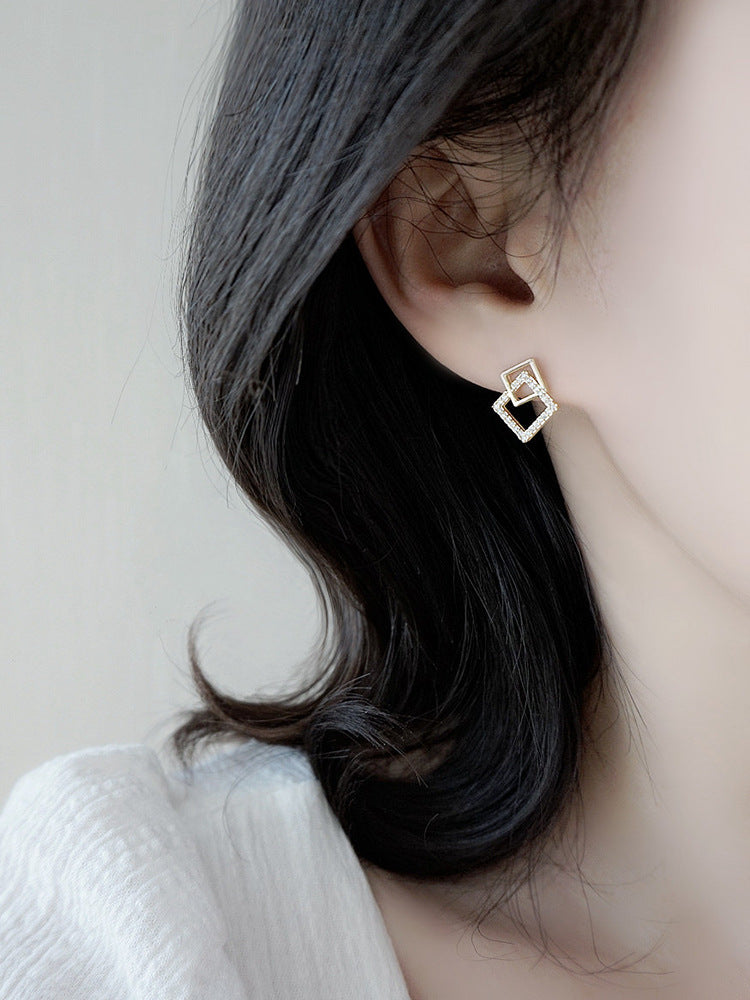 Geometric Square Silver Studs Earrings for Women